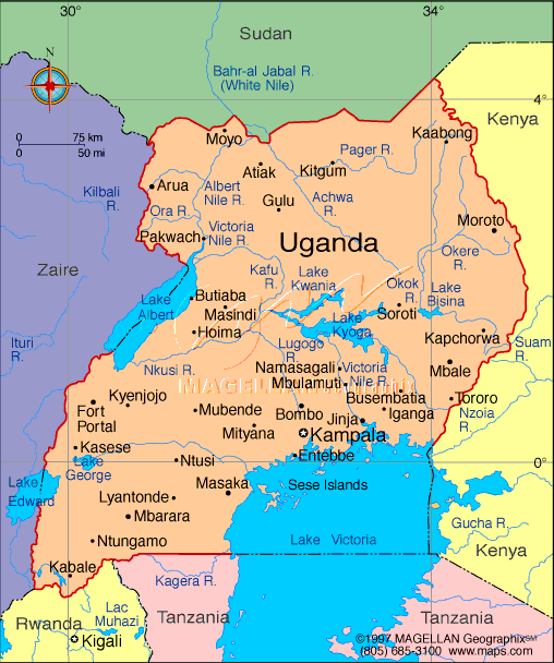 uganda regionen karte
