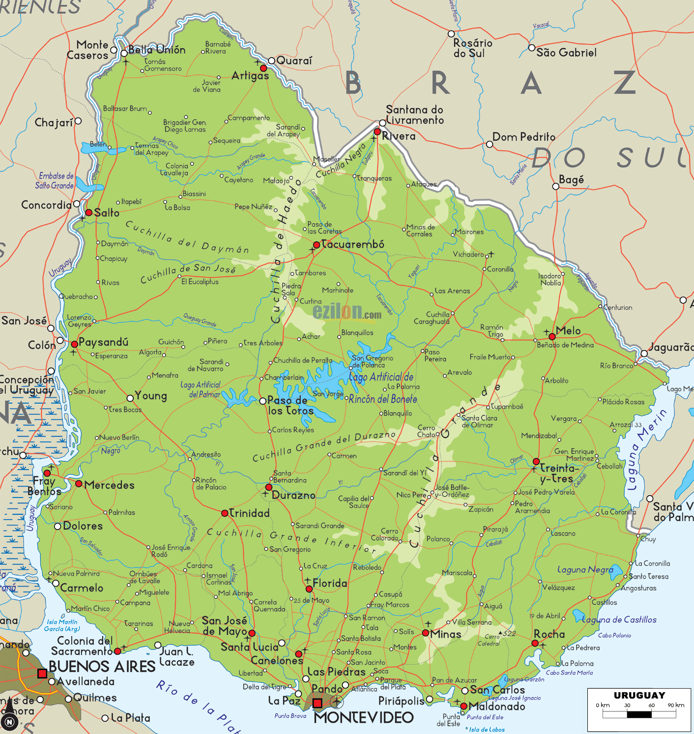 uruguay physikalisch karte