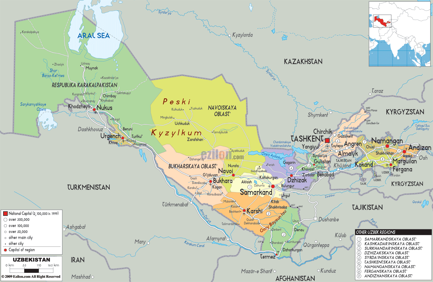 politisch karte von usbekistan