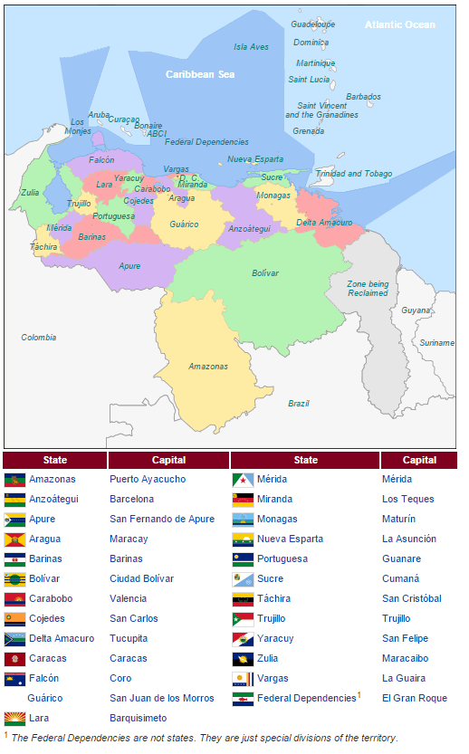 staats und regionen karte von venezuela
