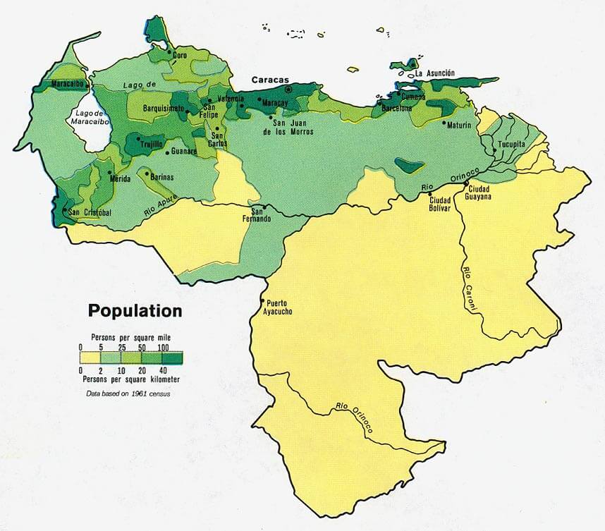 Venezuela bevolkerung karte 1972