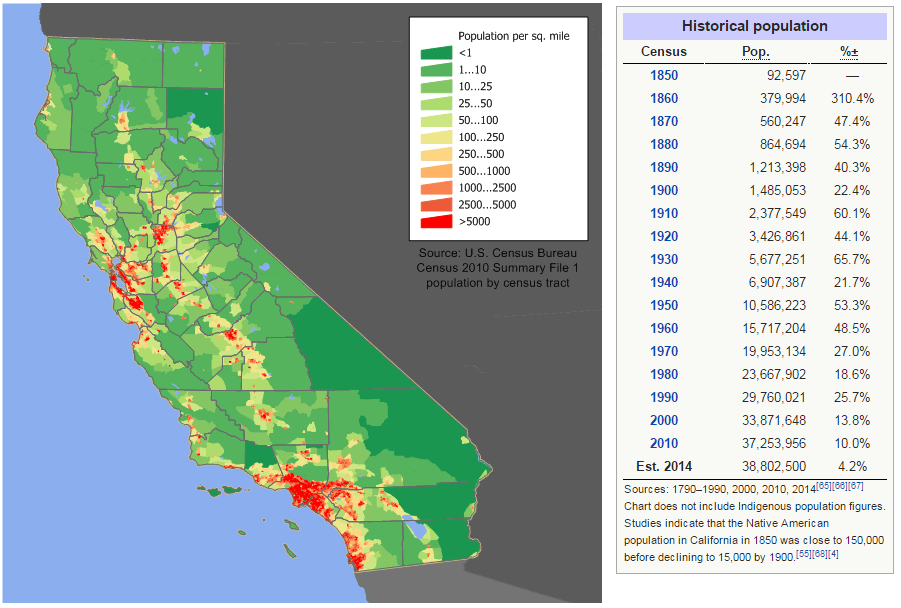 bevolkerung dichte von california karte