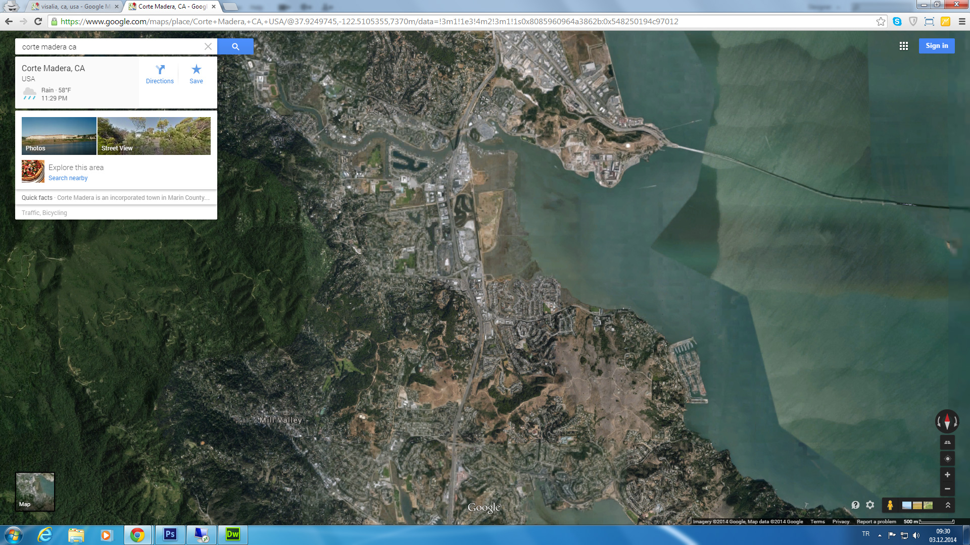 corte madera karte california us satellit