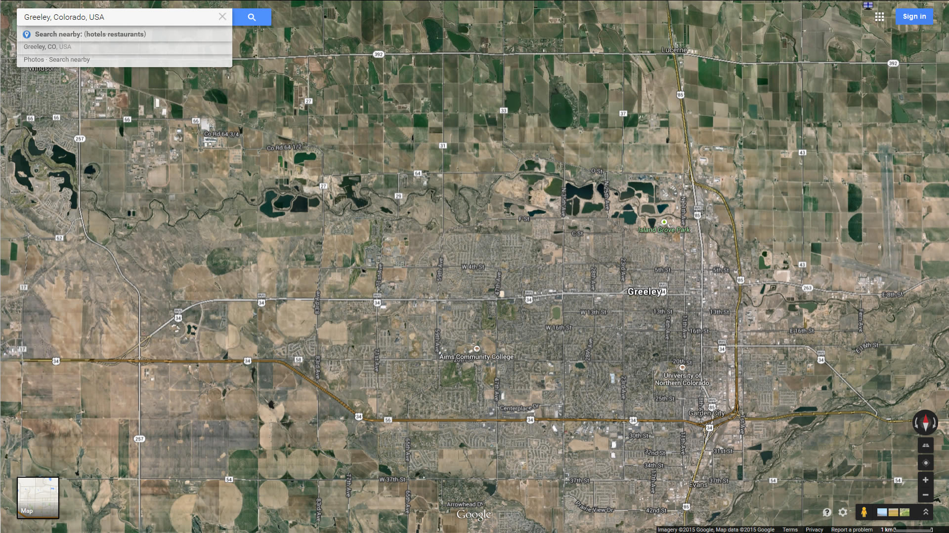 greeley karte colorado us satellit