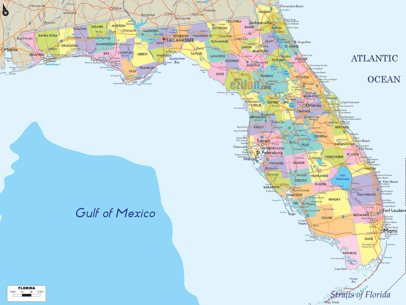 florida landkreise strase karte usa