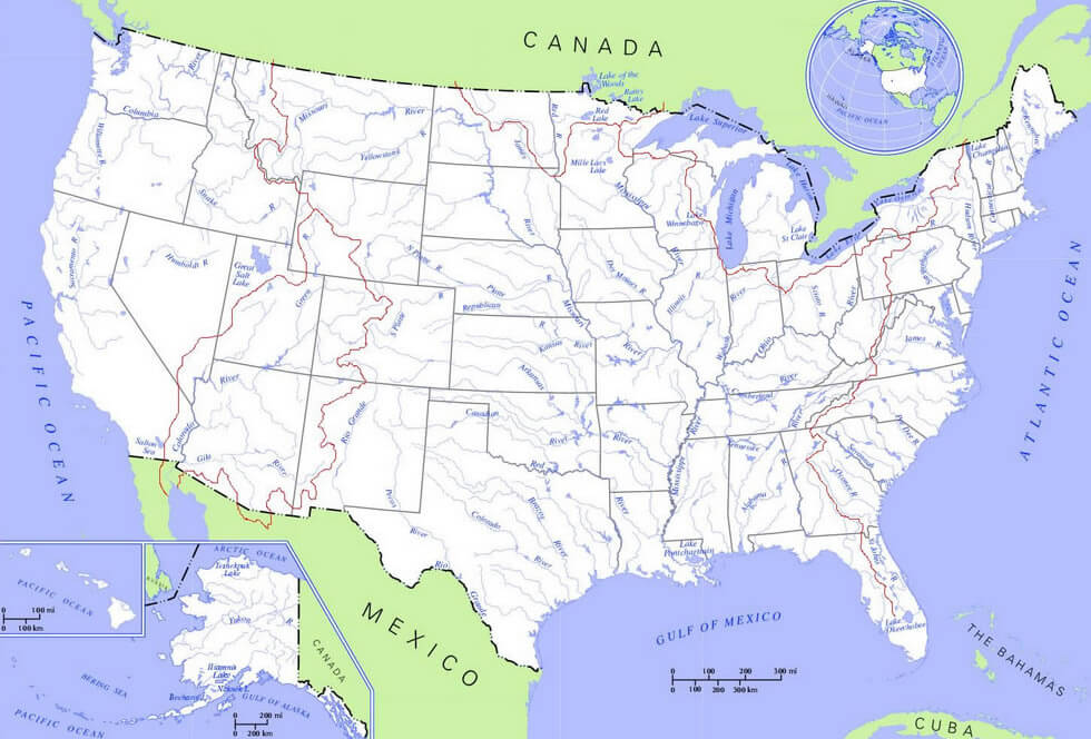 flusss karte der Vereinigte Staaten