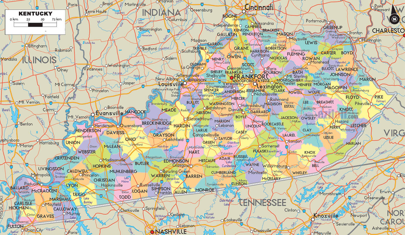 kentucky landkreise strase karte usa