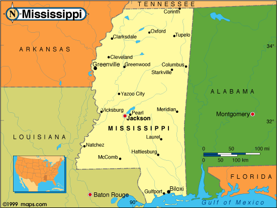 Mississippi politisch karte