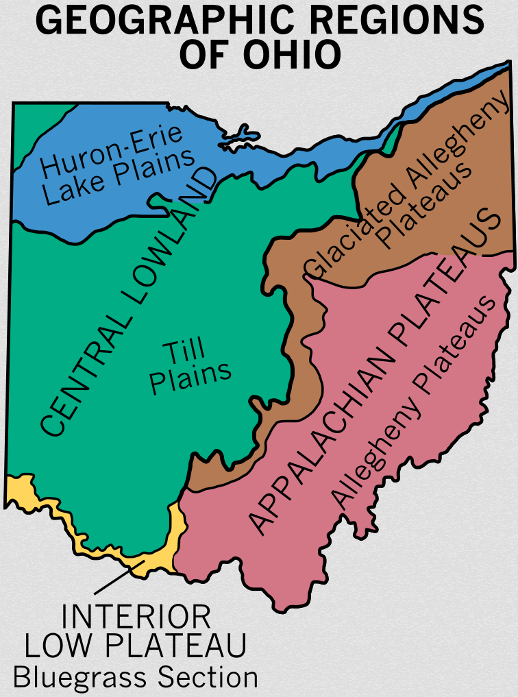 ohio geographisch regionen karte