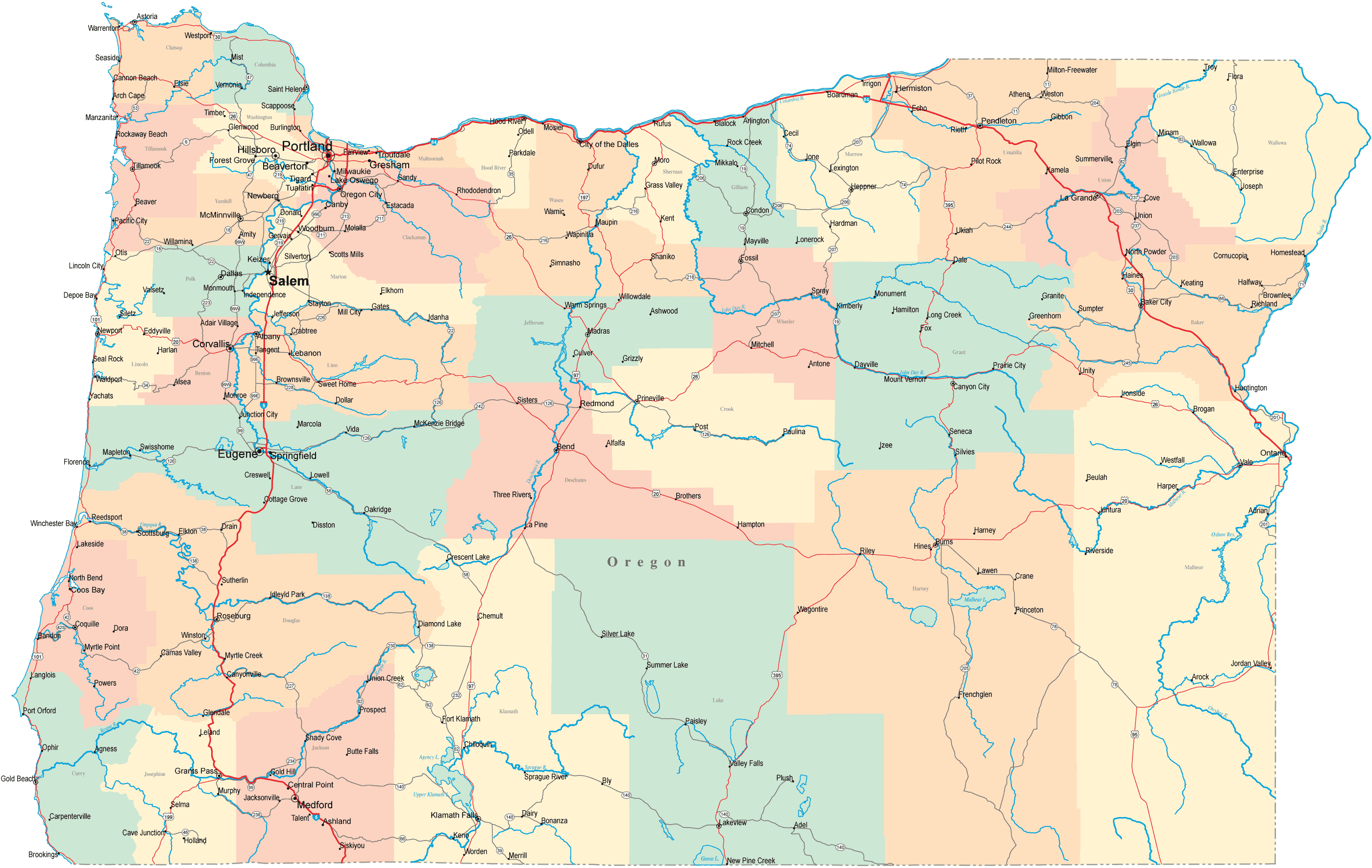 oregon politisch karte