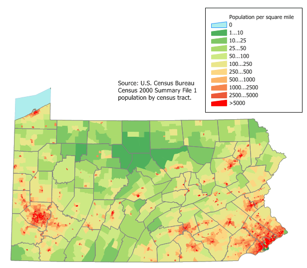 pennsylvania bevolkerung karte usa