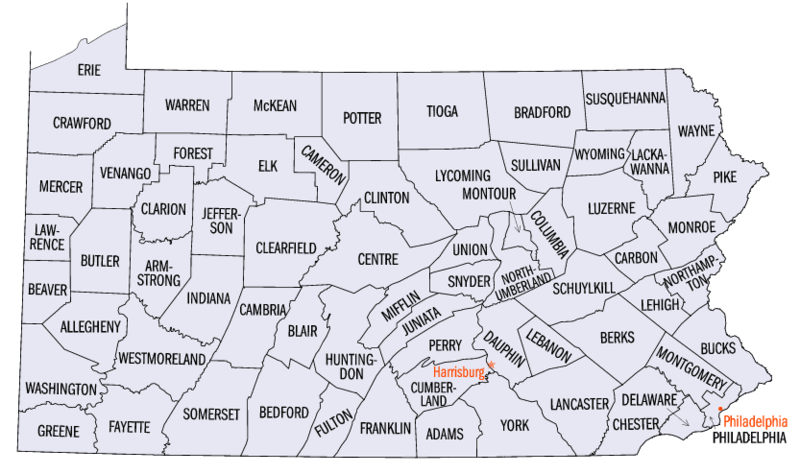 pennsylvania landkreise karte usa