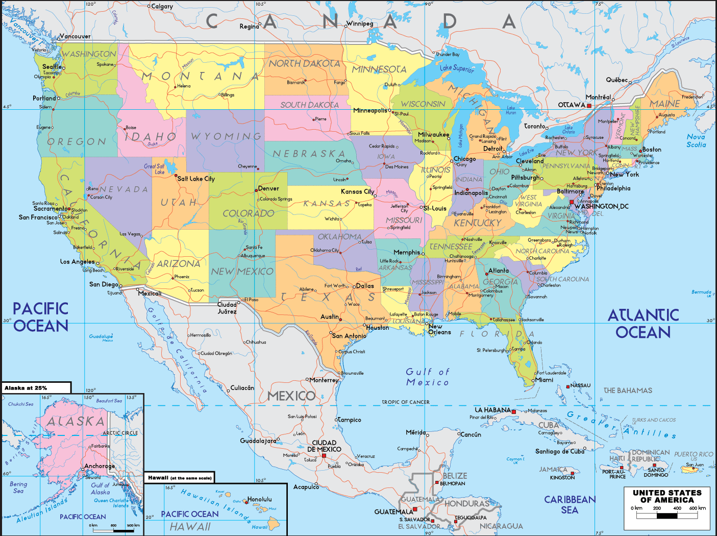 politisch karte der Vereinigte Staaten