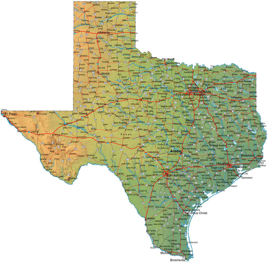texas physikalisch karte