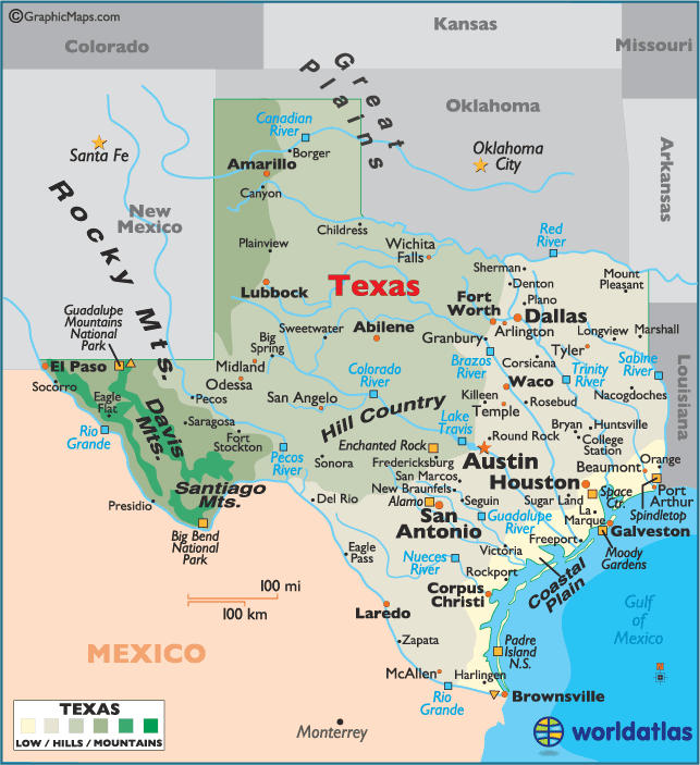 texas stadte karte