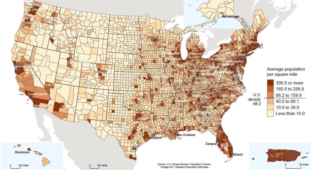 Vereinigte Staaten bevolkerung karte