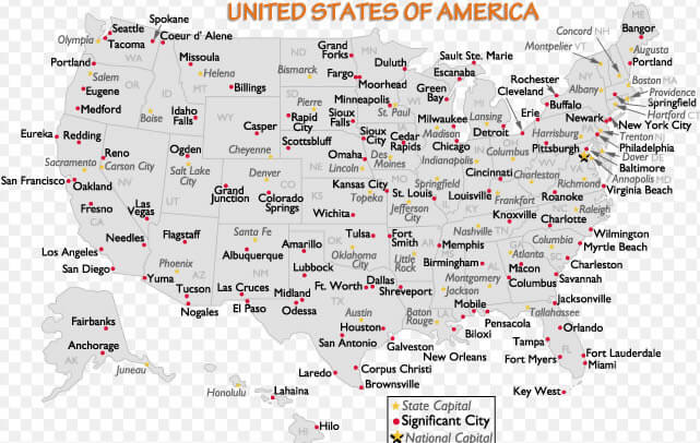 Vereinigte Staaten haupt hauptstadt stadte karte
