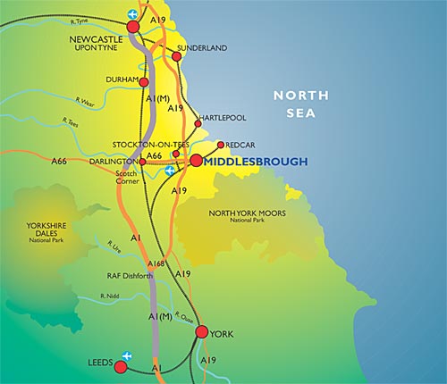 Middlesbrough regionen karte