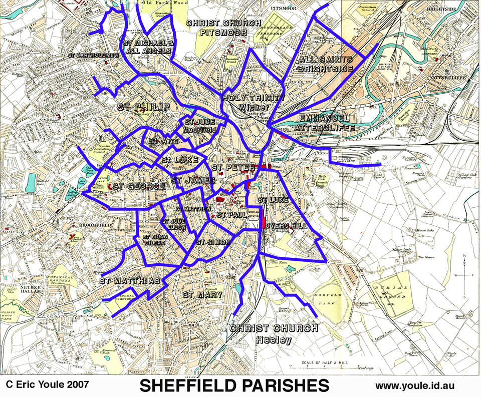 bezirke karte von Sheffield