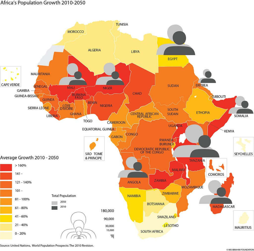 Karte bevoelkerungswachstum Afrika 2010 2050