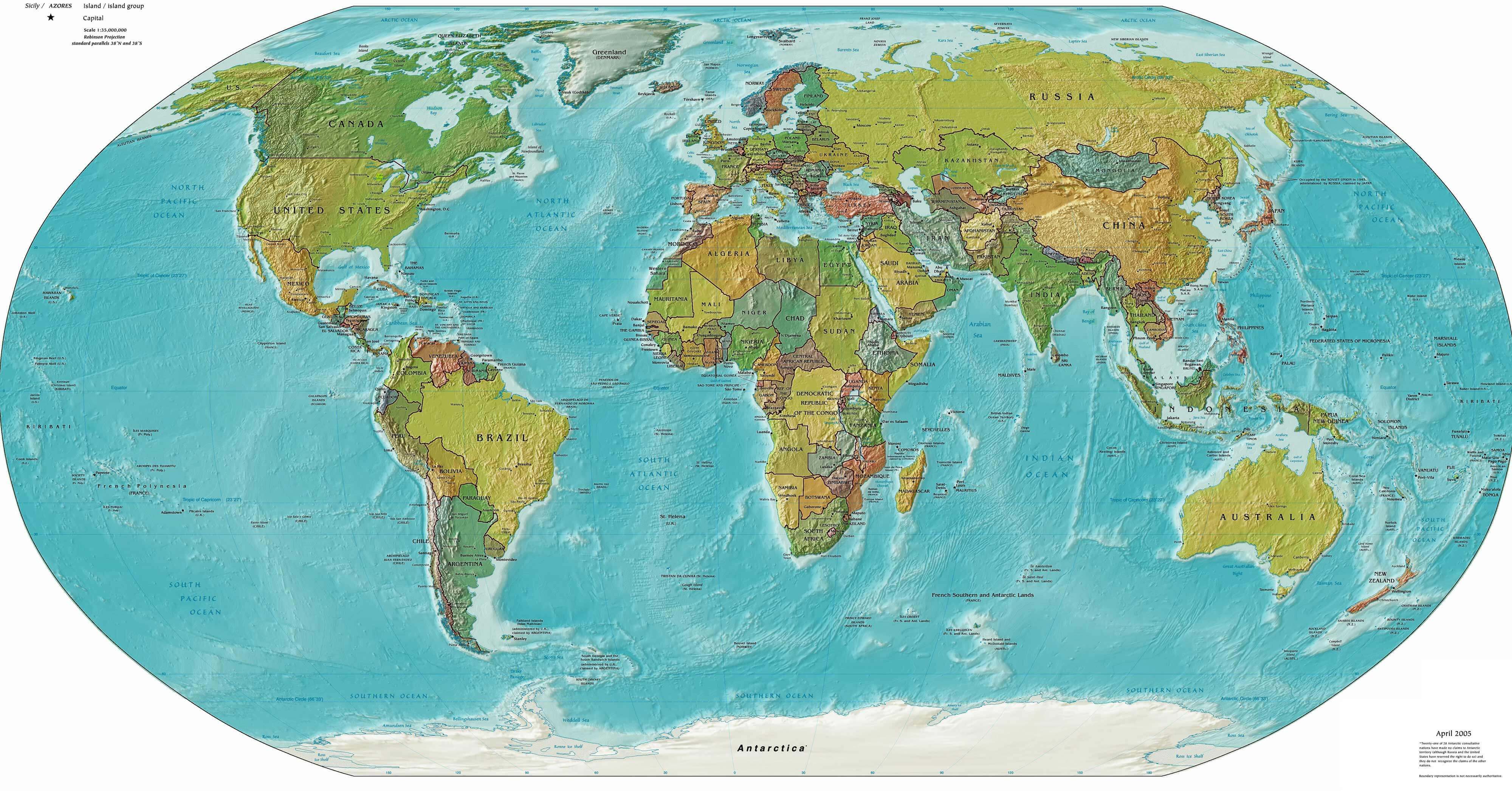 Politisch physikalisch Karte der Welt