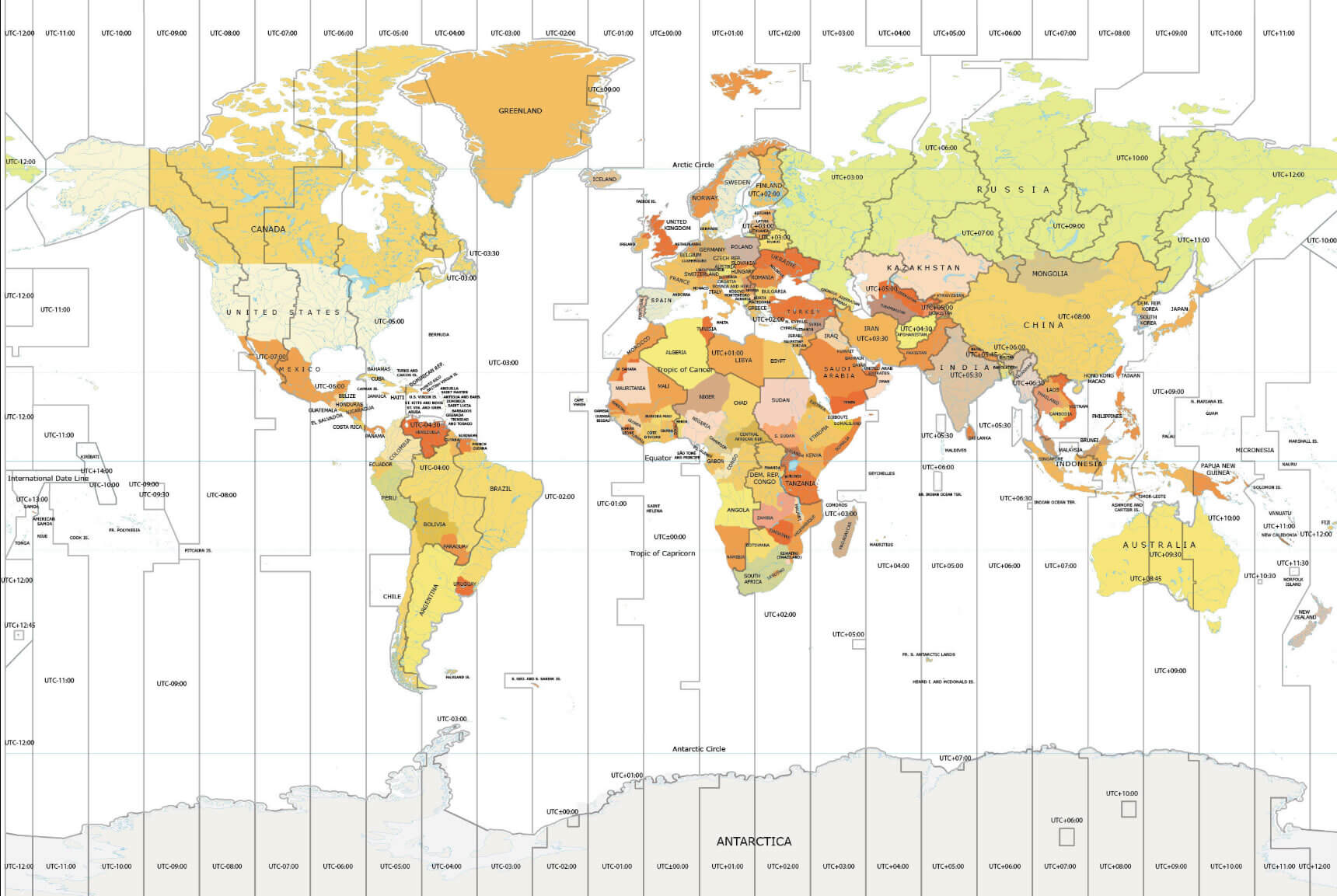 Weltzeitzonen karte nach land