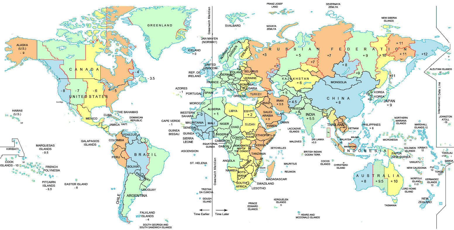 Zeitzonenkarte Welt und vereinigtes koenigreich