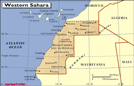 physikalisch karte von westsahara