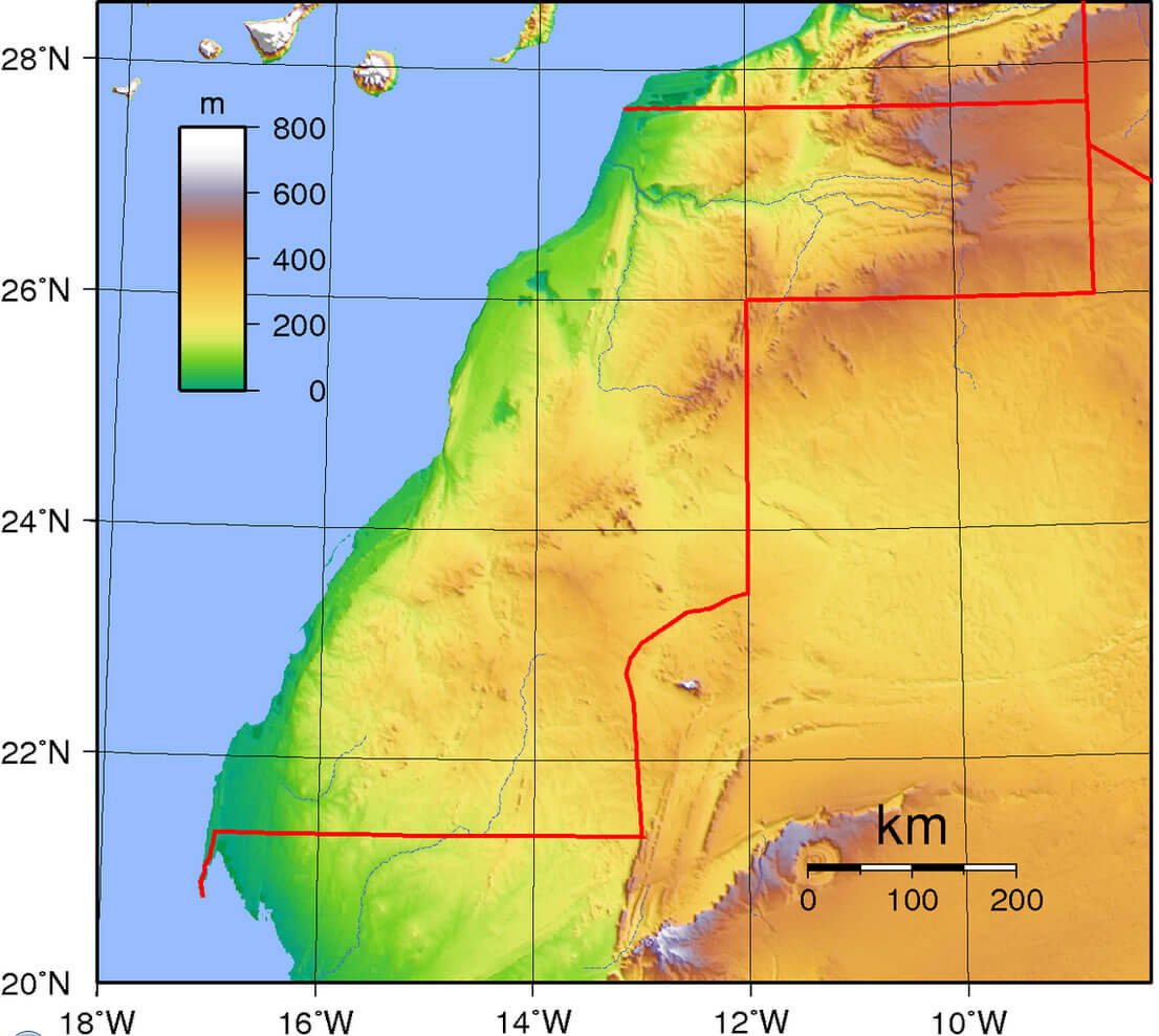 westsahara topographie karte