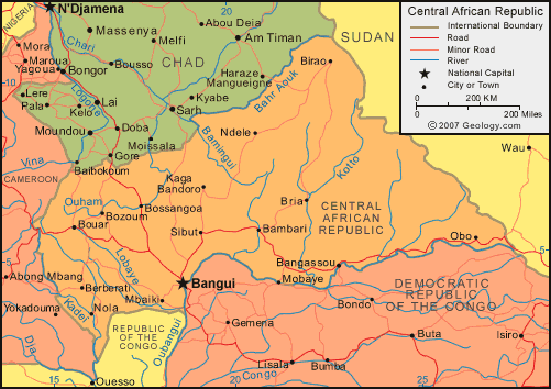karte von zentral afrikan republik